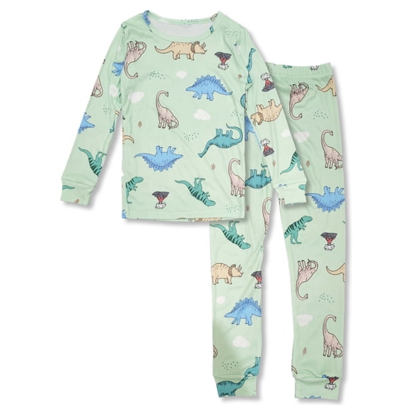Beezizac Little Boys Pajamas - Soft Snug-fit PJs Long Sleeves Sleepwear Set Green Dinosaur Toddler Jammies Size 5T