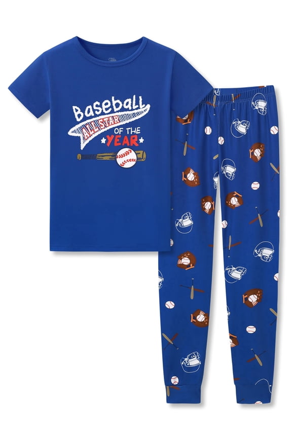 Little Boys Pajamas - Soft Snug-fit PJs Tee & Pants Sleepwear Set Dark Blue Baseball Toddler Jammies Size 6