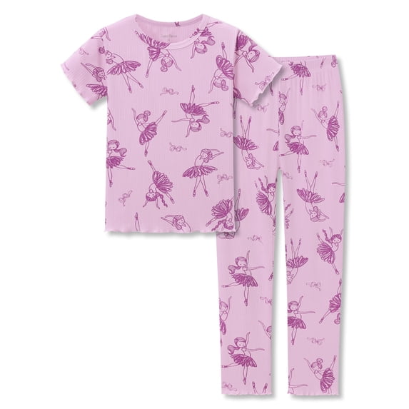 Beezizac Little Girls Pajamas Ballerina Violet Comfy 2- Piece Short Sleeves & Pants PJ Set for Kid Set Size 4T