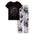 thumbnail image 1 of Beezizac Pajama For Girls Tie Dye Black Unicorn Constellation Cozy Cotton Short Sleeve & Pants Set Size 18, 1 of 7
