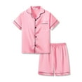 thumbnail image 1 of Beezizac Pajama for Girls Satin Silky Pink Cozy Kid Summer Modern Short Outfit PJS 2-Piece Size 12, 1 of 7