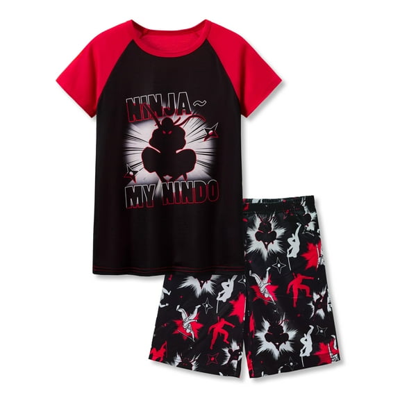 Beezizac Pajamas For Big Boys Red Ninja Short Sleeve 2-Piece PJ Set Children Soft Sleepwear Size 10