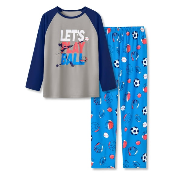 Beezizac Pajamas For Boys Multi - colored Balls Cool Long Sleeve & Pants Soft Kid 2-PC PJ Set Winter Size 14