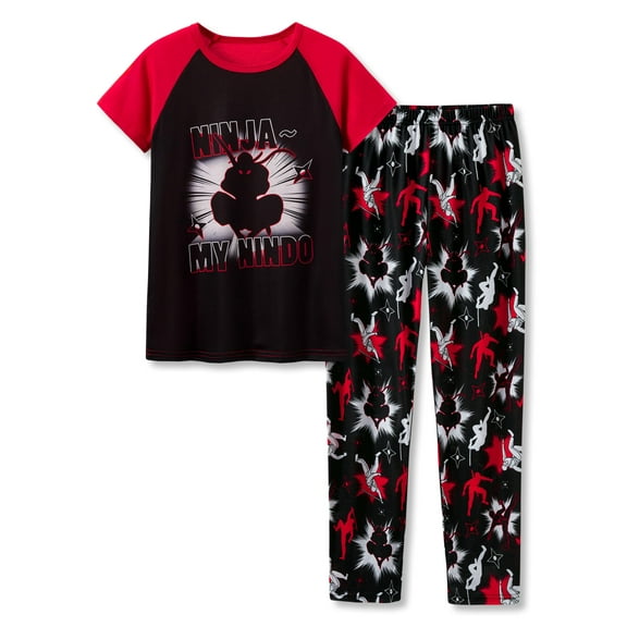 Beezizac Pajamas For Boys Red Ninja Short Sleeves & Pants 2-Piece PJ Set Children Soft Sleepwear Size 12