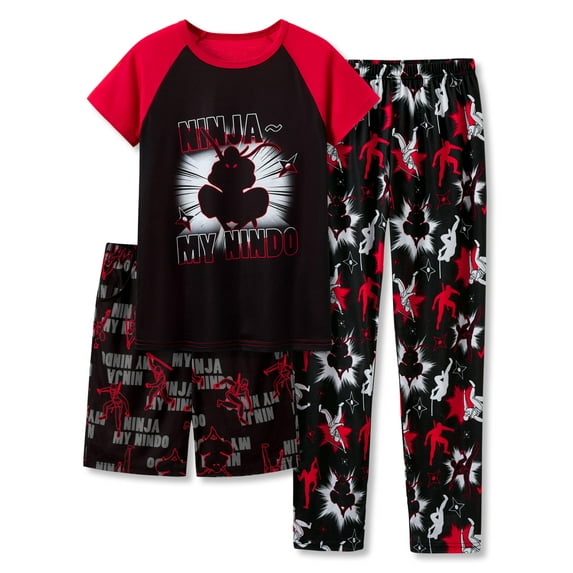 Beezizac Pajamas For Boys Red Ninja Short Sleeves Shorts & Pants 3-Piece PJ Set Soft Sleepwear Kid Size 6