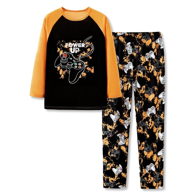 Beezizac Pajamas For Little Big Boys Cool Black Basketball Long Sleeve 2-PC Cozy PJ Set Kid Size 14