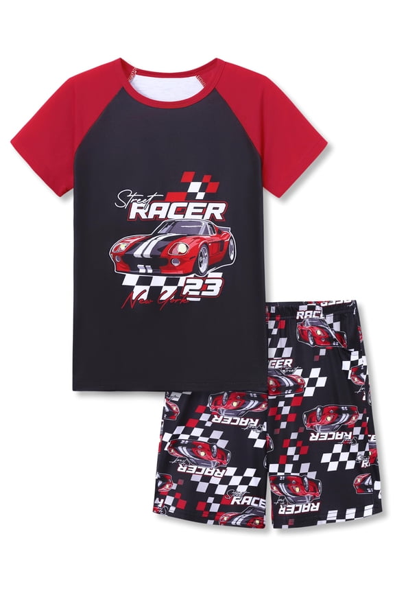 Pajamas for Boys Dynamic Red & Black Racer 2-Piece Kid PJs Comfy Short Sleeve Jammies Set Size 8