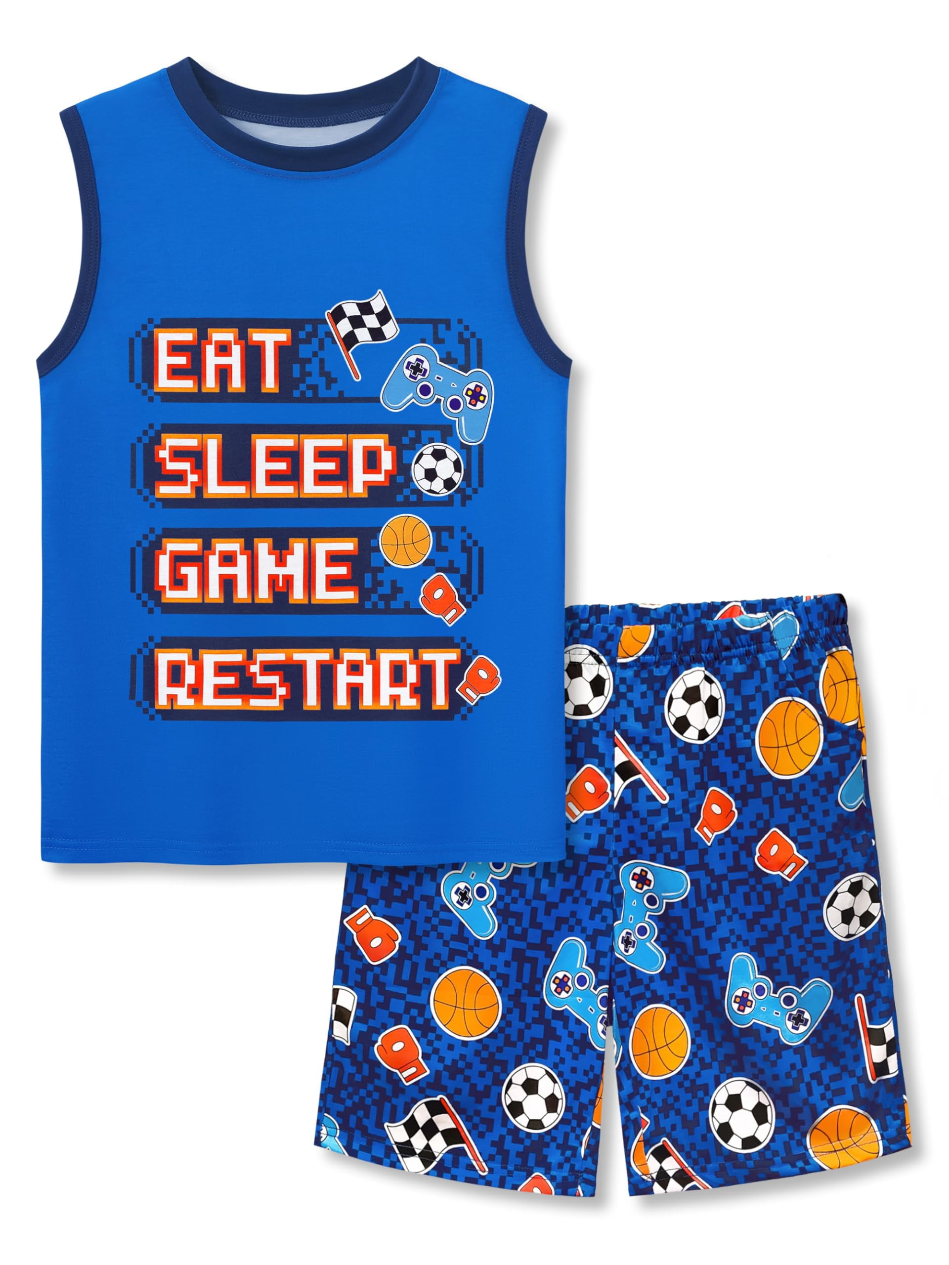 B-SIDE GAMESフルセット Beezizac Pajamas for Boys Funny Blue Gamer Tank Top & Shorts