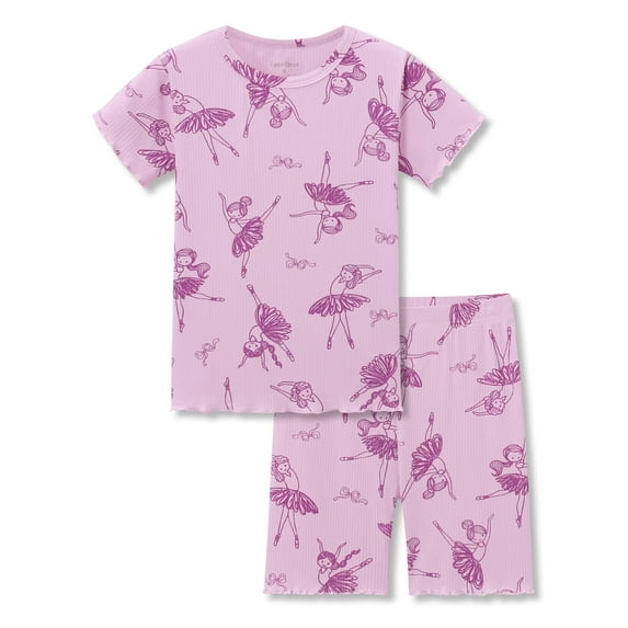 Beezizac Pajamas for Toddler Little Girls Ballerina Violet Cozy 2-Piece Summer Short Sleeves Jammies PJ Set Size 7