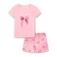 thumbnail image 1 of Beezizac Stylish Pajama for Girls - Pearl Heart and Pink Bow Print Pull-on Short Sleeves Set 2-Piece PJ Size 10, 1 of 7