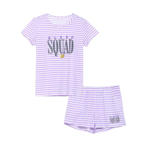 Beezizac Summer Pajamas For Girls – Stripe & Glittering Heart PJS Pal Cute Jammies Set Big Kids Size 10