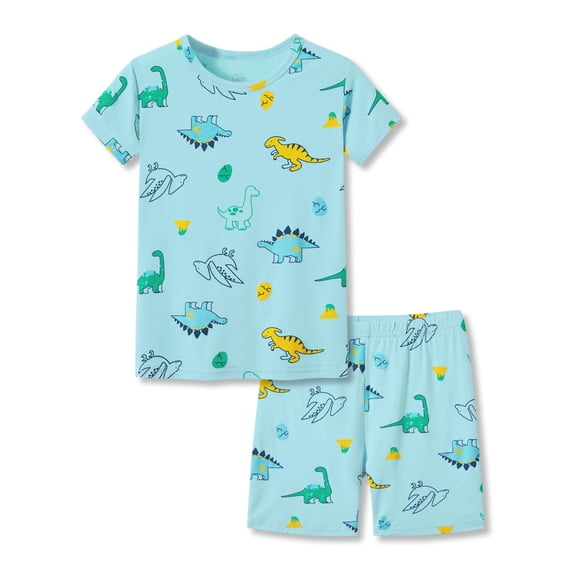 Beezizac Summer Snug-Fitting Pajamas for Unisex Boys & Girls – Blue & Dino PJs Ultra Soft Set Toddlers/Little Kids Jammies Size 5T