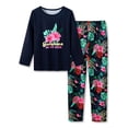 thumbnail image 1 of Beezizac Tropical Black Flower & Palm Leaves Pajamas for Girls Tween Clothes Long Sleeves & Pants PJ Set Big Kid Size 8, 1 of 7