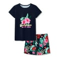 thumbnail image 1 of Beezizac Tropical Black Flower & Palm Leaves Pajamas for Girls Tween Clothes Short Sleeves PJ Set Summer Big Kid Size 6, 1 of 7