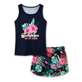 thumbnail image 1 of Beezizac Tropical Black Flower & Palm Leaves Pajamas for Girls Tween Clothes Tank Top & Shorts PJ Set Big Kid Size 10, 1 of 7