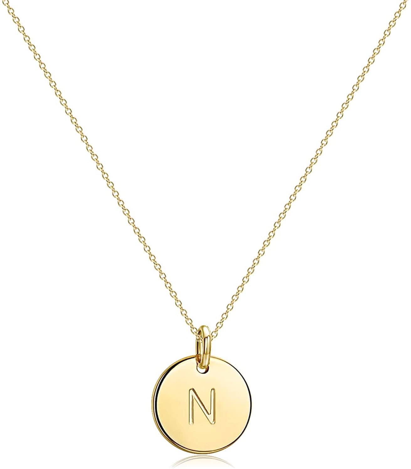 Befettly Initial Necklace 14K Gold Plated Children Necklace Round Disc Double Side Engraved Hammered Name Necklace 16.5 u2019 u2019 Adjustable Personalized Alphabet Letter Pendant Walmart