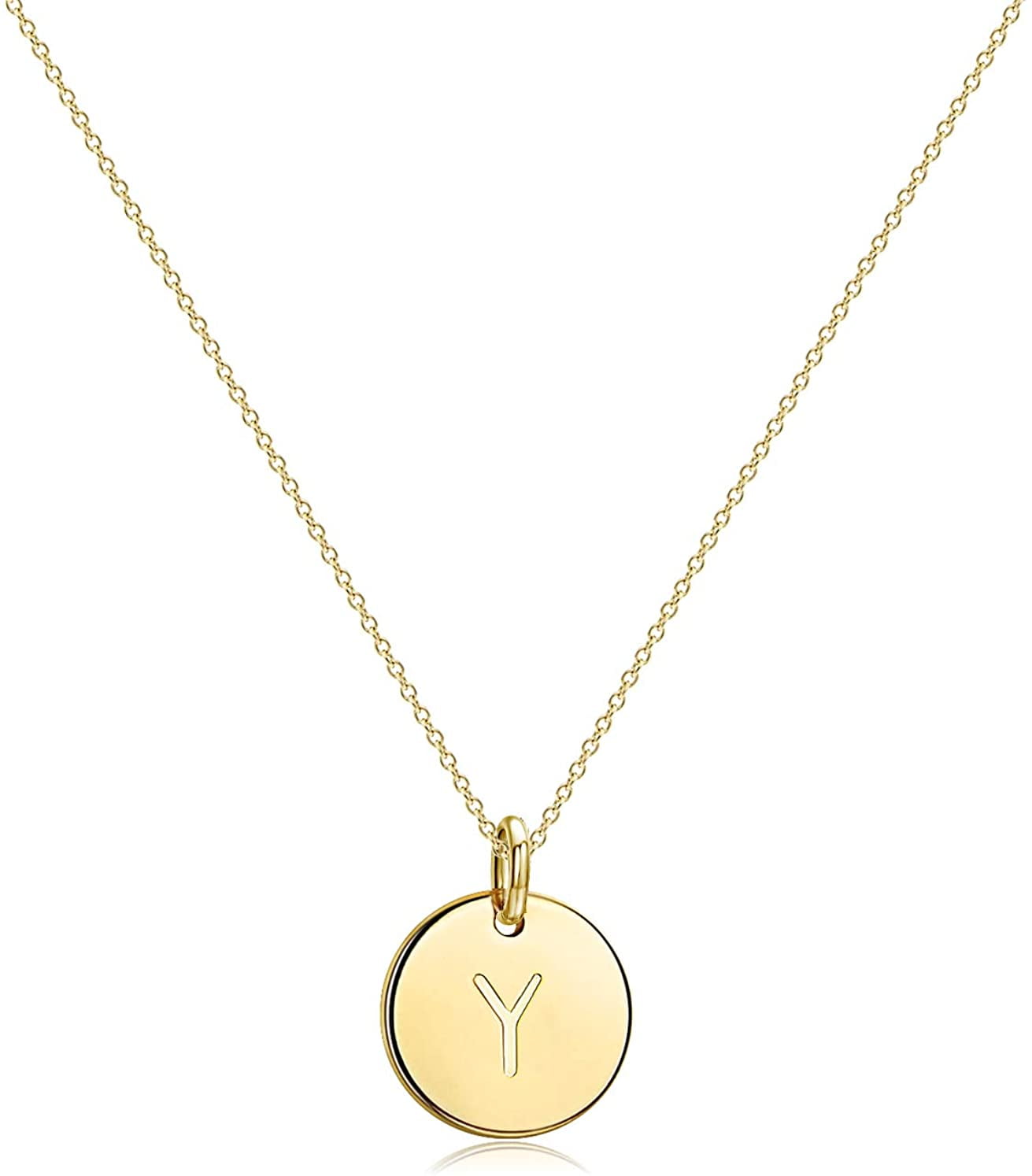 Befettly Initial Necklace 14K Gold Plated Children Necklace Round Disc Double Side Engraved Hammered Name Necklace 16.5 u2019 u2019 Adjustable Personalized Alphabet Letter Pendant Walmart