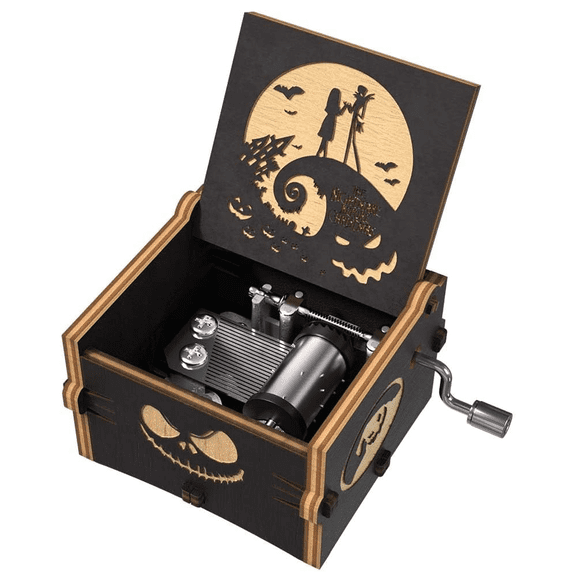 Before Christmas Mini Wood Engraved Music Box - Melody "This is Halloween" | Home Decor & Gift for Halloween, Valentines, Christmas (Boys & Girls)