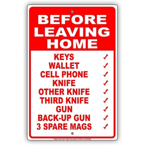 Before Leaving Home Consider Important Checks for Safety Tin Metal Sign 12"x8"