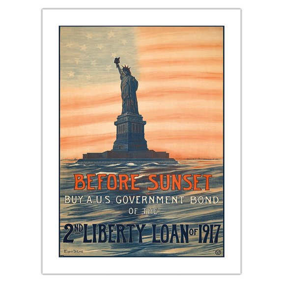 Before Sunset - Buy A U.S. Government Bond of the 2nd Liberty Loan of 1917 - Vintage Political Poster by Eugenie De Land c.1917 - Fine Art Matte Paper Print (Unframed) 18x24in