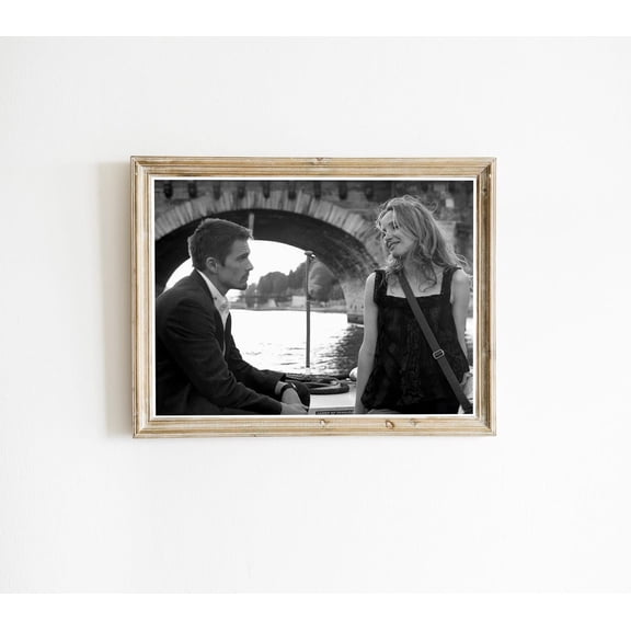 Before Sunset, Ethan Hawke and Julie Delpy, Movie Wall Art, Black and White, Retro Wall Art, Vintage Movie, Unframed Poster Size 8x12