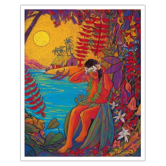 Before The Hula - Hawaiian Hula Dancer - From an Original Color Painting by Rick Sharp - Fine Art Matte Paper Print (Unframed) 16x20in