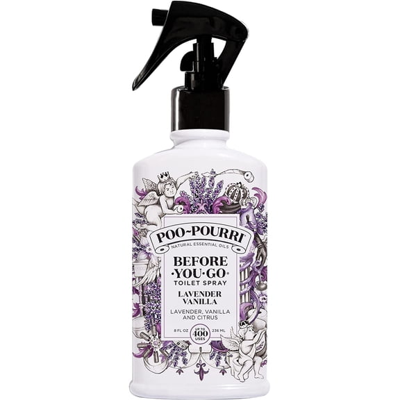 Before-You-Go 8oz Air & Toilet Freshener Lavender Vanilla Spray Instantly Works to Trap Bathroom Odor Plant Based Ingredients & Essential Oils with Lavender, Vanilla & Citrus