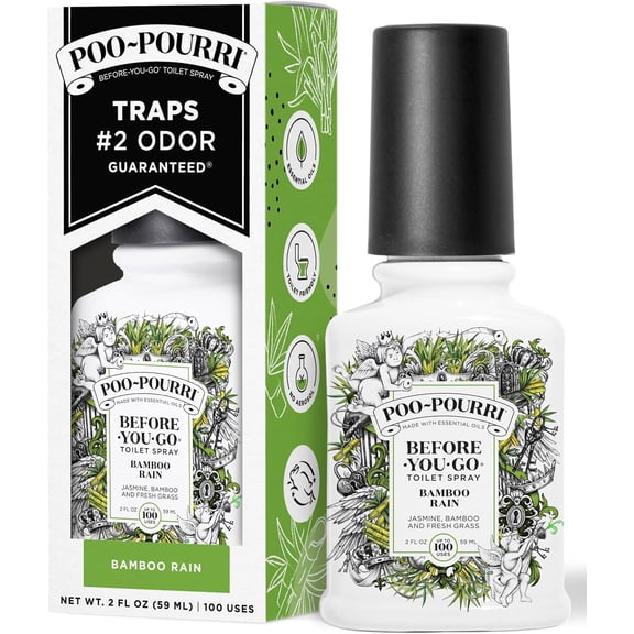 Before-You-Go Toilet Spray, Bamboo Rain, 2 Fl Oz, Up to 100 Uses, Bathroom Odor Deodorizer with Essential Oils for Home or Work, Travel Essentials, TSA Approved Size, Bamboo & Fresh Grass