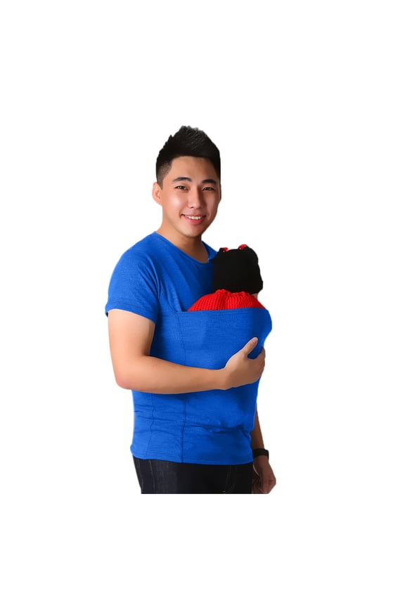Kangaroo Dad Men's T-Shirt Short-Sleeved Stretchy Infant Sling Baby Carrier Shirt 2 in 1 Big Pocket(Blue，2XL）