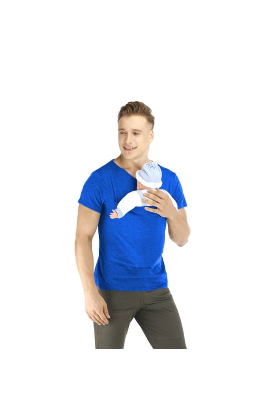 Kangaroo Dad Men's T-Shirt Short-Sleeved Stretchy Infant Sling Baby Carrier Shirt 2 in 1 Big Pocket(Blue,M)