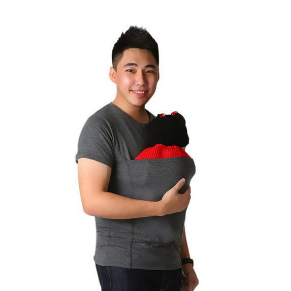 Beforesun Kangaroo Dad Men's T-Shirt Short-Sleeved Stretchy Infant Sling Baby Carrier Shirt 2 in 16 Big Pocket(Gray,2XL)