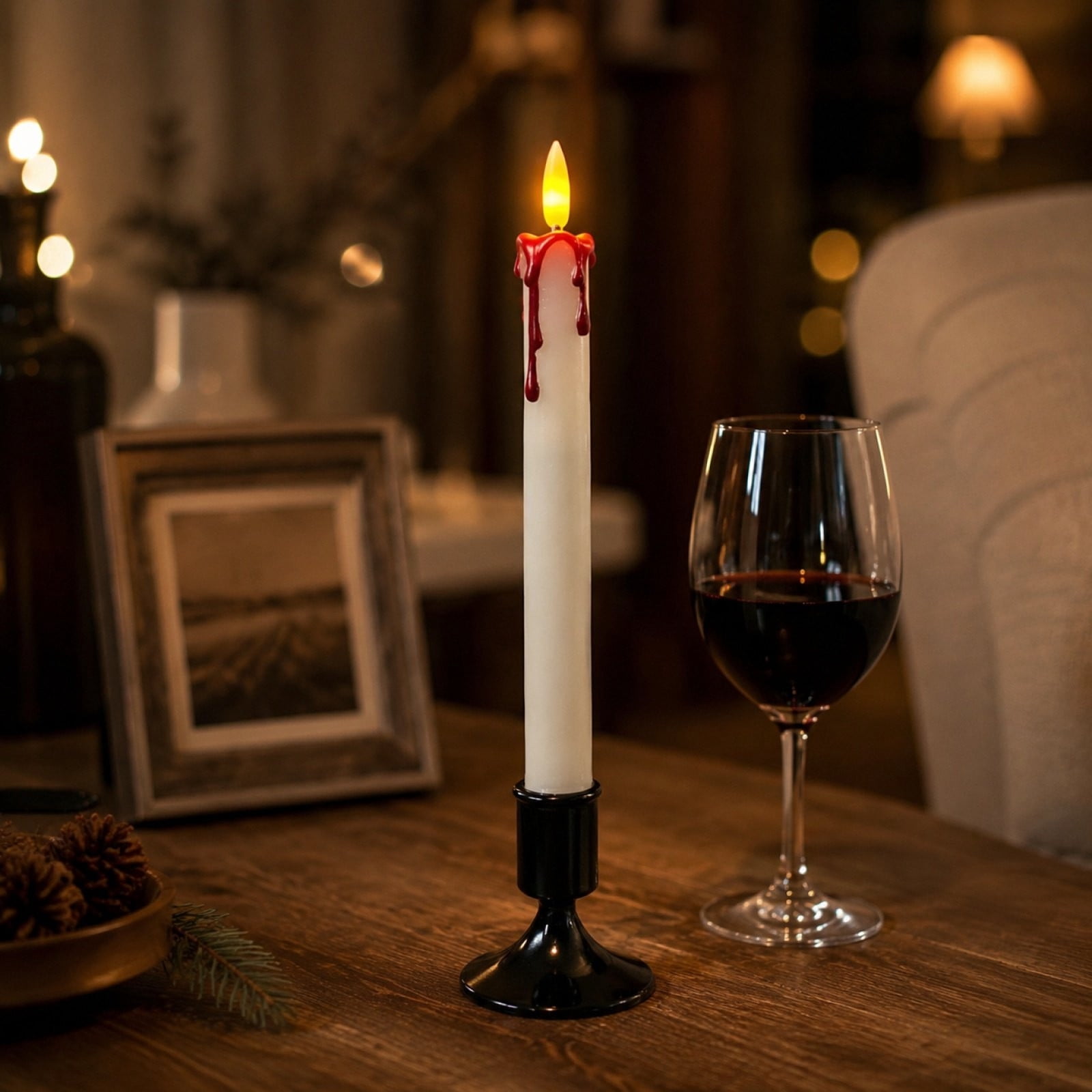 Beforeyayn Halloween Flameless Candle, White Wax Led Pillar with Red ...