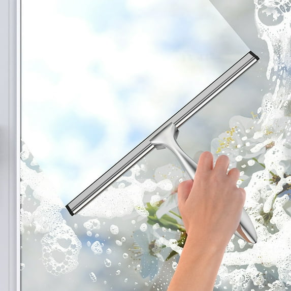 Beforeyayn 10 Inch Multipurpose Stainless Steel Shower Squeegee with 2 Sticky Hooks, Bathroom Cleaning Tools Household Window Mirror Squeegee for Glass Doors, Tile Walls Holiday Savings Gifts