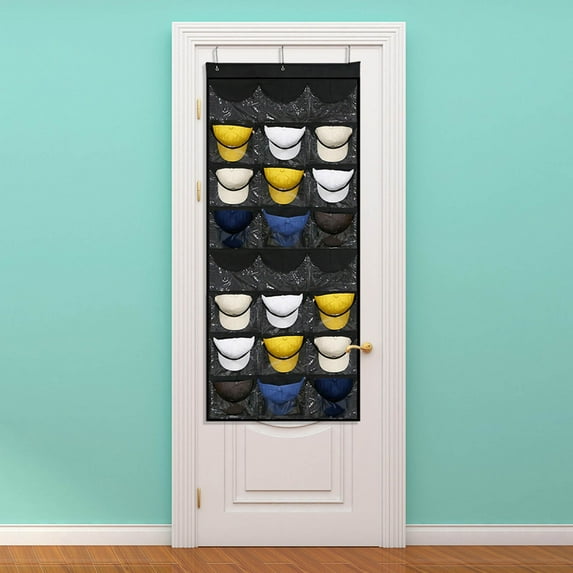 Beforeyayn 24 Pockets Hat Rack for Baseball Caps, Baseball Hat Organizer for Wall/Over The Door, Caps Hat Holder Hanger for Closet with Large Clear Pockets & 3 Hooks, Hat Holiday Savings Gifts