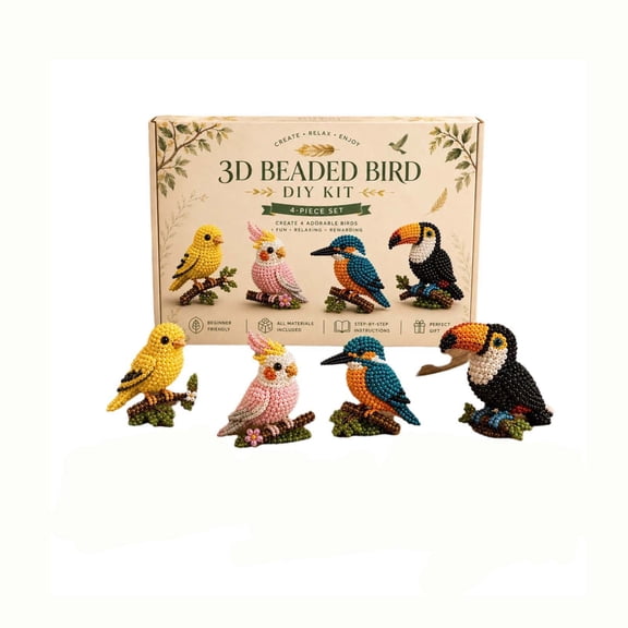 Beforeyayn 4-Piece 3D Mini Bird Set - Complete Diy Craft Kit to Make Cute Beaded Birds, Fun & Easy Art Project for All Ages