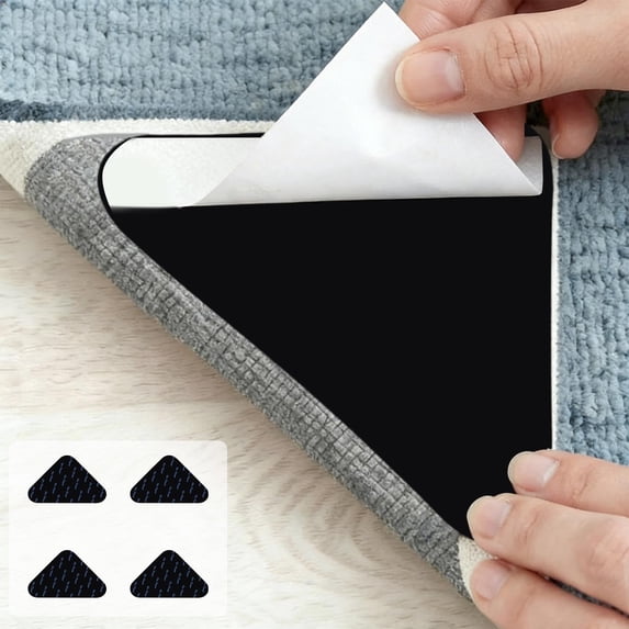 Beforeyayn 4 pcs Rug Tape, Non Slip Rug Pads Grippers for Hardwood, Tile Floors, Large Rugs, Washable Adhesive, Ultra-Thin Discreet Design, Reusable for Indoor, Outdoor Use