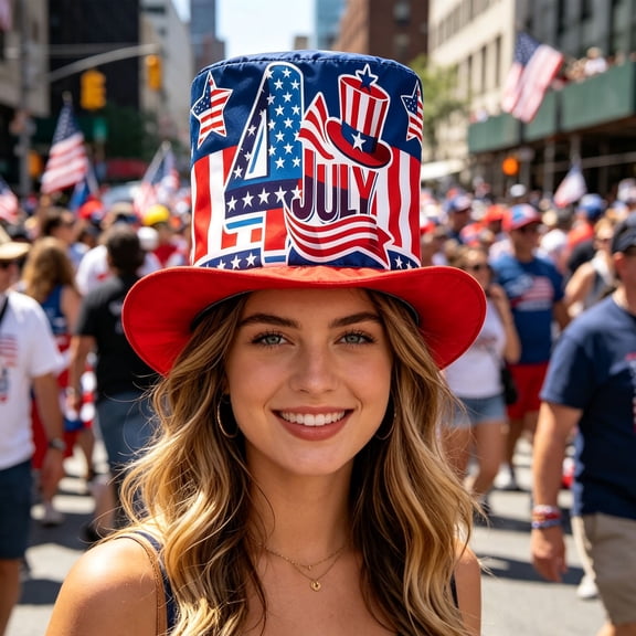 Beforeyayn 4Th Of July Patriotic Top Hat, Flag Uncle Sam Style Top Hat with Statue Of Liberty Print, Fits Adult Head, Independence Day Party Accessory for Celebration