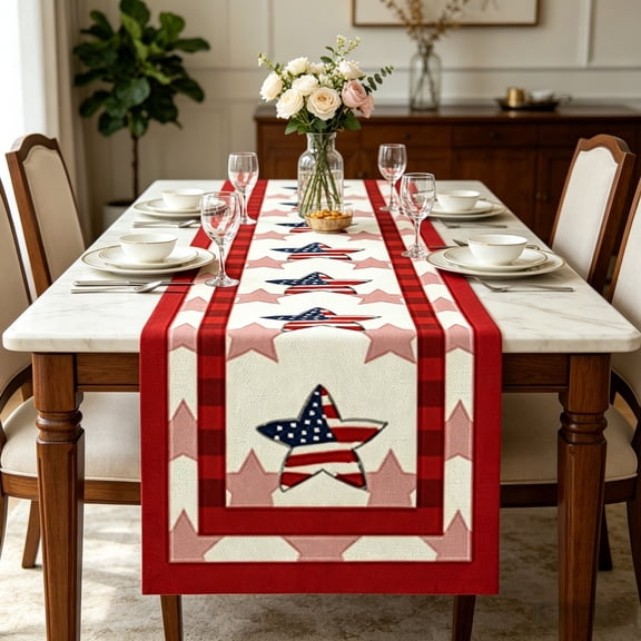 Beforeyayn 4Th Of July Table Runner Patriotic, Striped Decor For Coffee Table Dining, Table Or Buffet, Red White Blue Centerpiece Flag Fabric