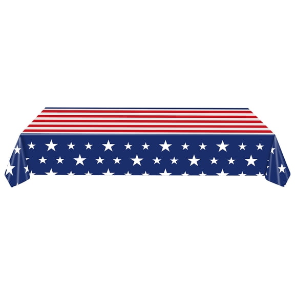 Beforeyayn American Flag Themed Plastic Tablecloth, Patriotic Design Cover for Party and Picnic Tables, Large Size Table Cover for Events and Celebration, Party Supply