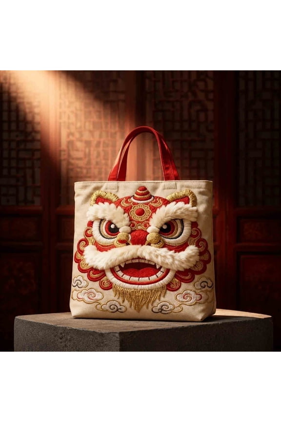 Bag Lions Dance Backpack, Embroidery Trendy Chinese Lions Style for Casual Wear Lovers, Large Capacity for Daily Use, Versatile for School or Travel