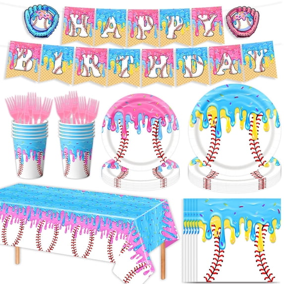Beforeyayn Baseball Theme Party Supplies Set, Tableware Kit For Including Tablecloth, Complete Party Set With Plates Cups And Forks, Festive Supplies For Birthday, Gathering, And Celebration Event