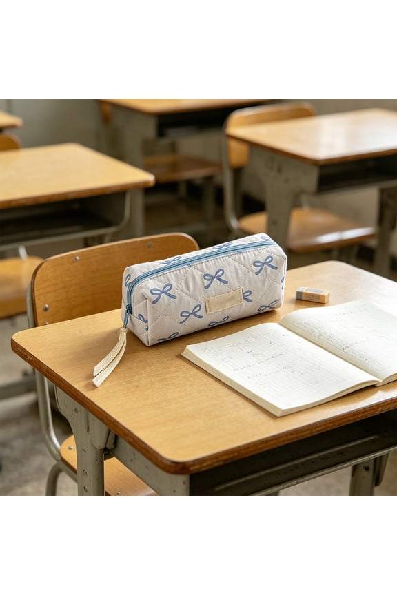 Bowknot Pencil Case for Girls, Cute Bow Zipper Stationery Organizer for Young Ladies, Suits School Bag, Locker, Holds Pens and Small Makeup Items