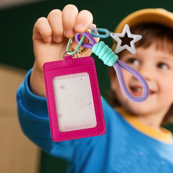 Beforeyayn Card Holders with Star Glamour, Star Pattern ID Badge Holder for Students, Fits Keychain, Backpack, Lightweight and Cute for Daily Carry