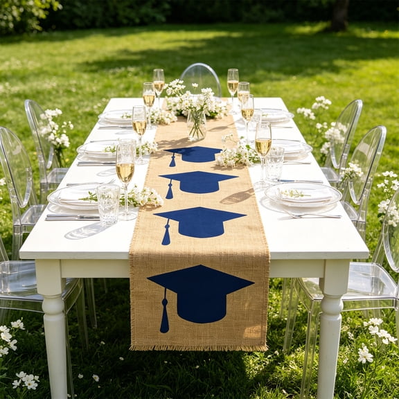 Beforeyayn Congrats Grad Table Runner Graduation Party, Class Of Glitter Gold Black Disposable Plastic, Centerpiece Or Dessert Table, Party Supplies