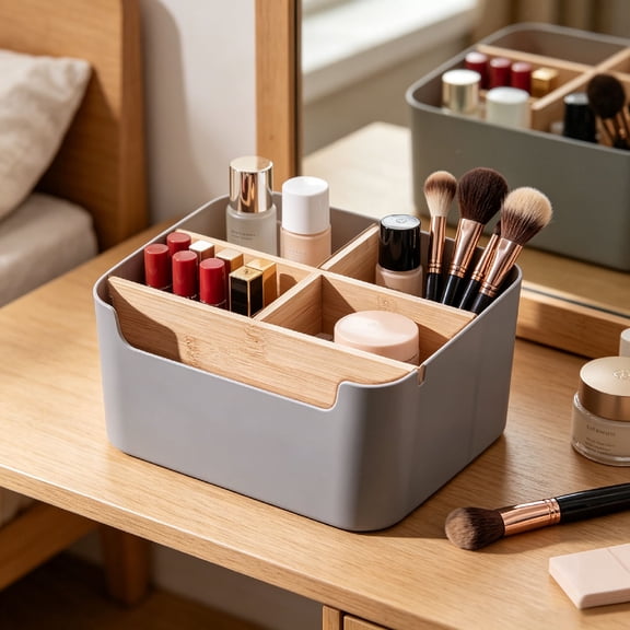 Beforeyayn Desktop Storage Box Bamboo Wood Medication Organizer for Vitamin Pill Box Cotton Ball Bandage First Aid Cabinet Bathroom