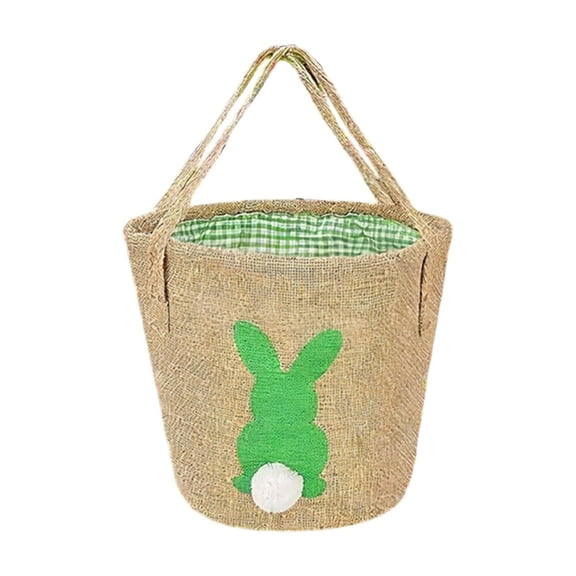 Beforeyayn Easter Bunny Basket, Bunny Jute Easter Baskets with Fluffy Tail, Burlap Baskets Bag For Kids Easter Egg Hunt Baskets Party Home Easter Decorations