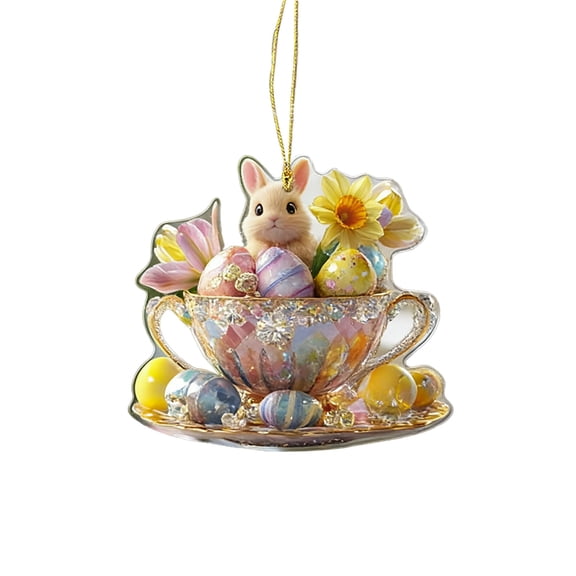 Beforeyayn Easter Bunny and Egg Hanging Ornaments Set, Two Dimensional Flat Design Decor for Wall and Garden, Festive Hanging Decoration for Home and Seasonal Display, Themed Ornament