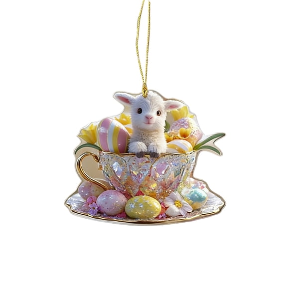 Beforeyayn Easter Bunny and Egg Hanging Ornaments Set, Two Dimensional Flat Design Decor for Wall and Garden, Festive Hanging Decoration for Home and Seasonal Display, Themed Ornament