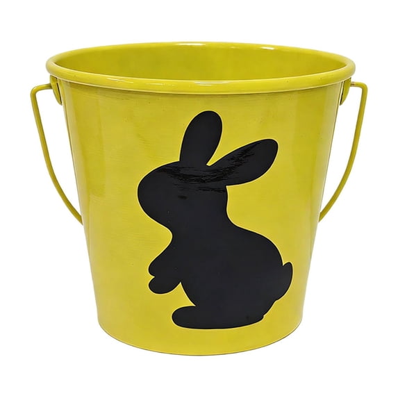 Beforeyayn Easter Tin Bunny Candy Bucket with Handle, Colorful Metal Storage Pail for Treats, Decorative Handbag Style Party Container, Festive Gift and Candy Holder