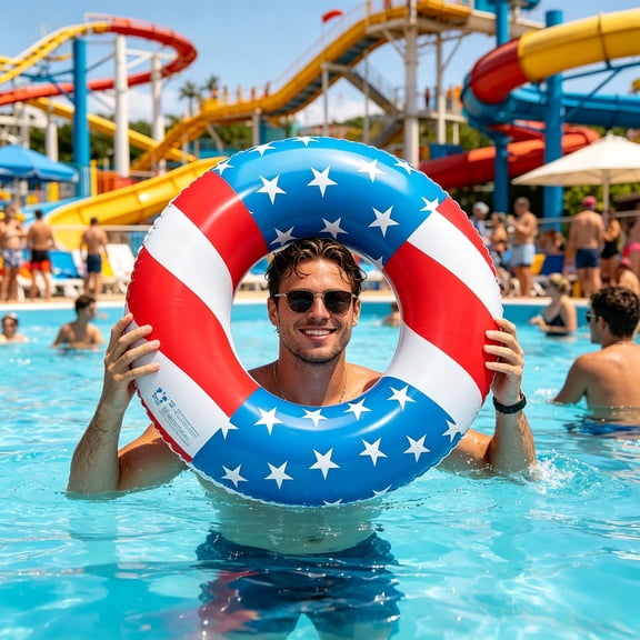 Beforeyayn Giant 35 Inch Usa Flag Pool Float - Patriotic American Flag Inflatable Raft for Adults, 4Th of July Summer Beach Party Decor